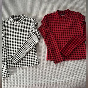 SHEIN Privé Gingham Mock Neck Slim Fit Tee Bundle